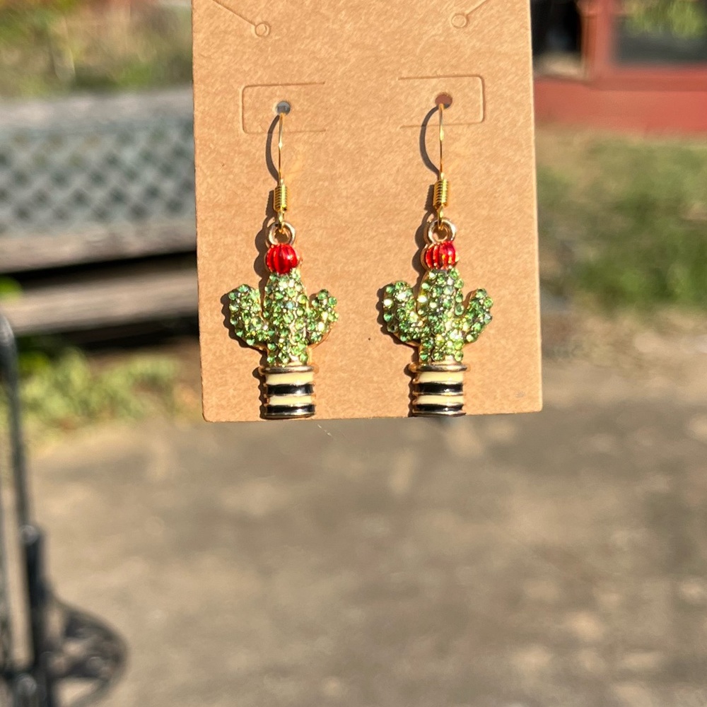 Rhinestone Cactus Earrings